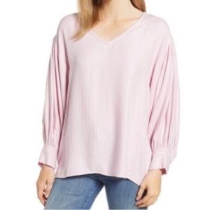 Lou & Grey NWT pickstitch jacquard pink textured loose fit long sleeve blouse XS